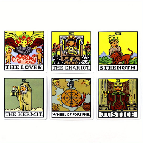 1 sett Bit Fantasy Tarot Åtte-biters Pixel Tarot Kvadratkortstokk 78 stk Brettspillkort Yellow