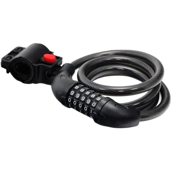 Pyörän lukko, korkea turvallisuus, 5-numeroinen nollautuva yhdistelmälukko, kierrekaapelilukko, paras ulkokäyttöön tarkoitettuihin polkupyöriin, 1,2mx12mm Black