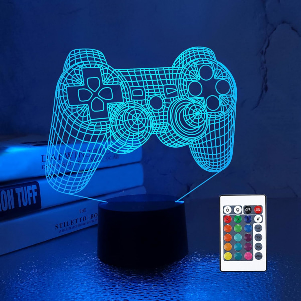 3D Gamepad Lampe Spillkonsoll Nattlys 3D Illusjonslampe for Barn, 16 Farger Endres med Fjernkontroll, Spillrom Gamer Gave, Barnerom Decor