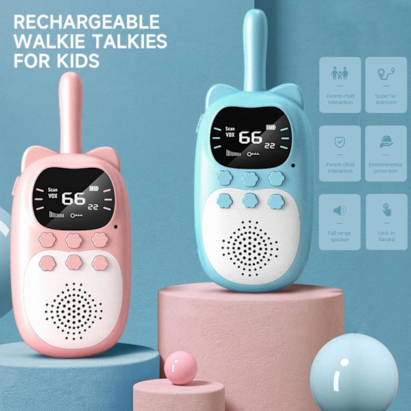 Barnens långdistans-walkie-talkies med ficklampa för utomhuscampingspel (blå+rosa)