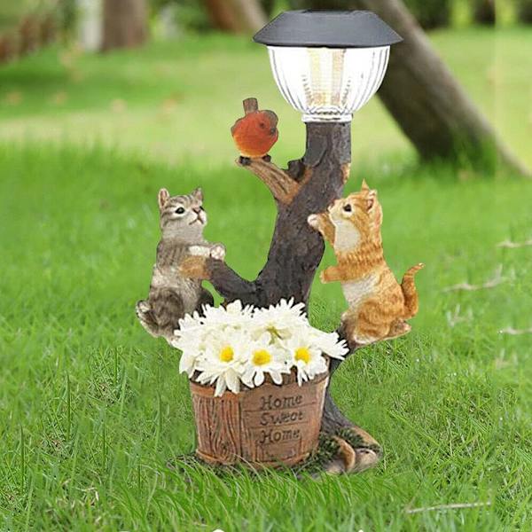 LED solcellelys kanin katt dyr skulptur harpiks statue lampe hage ornament