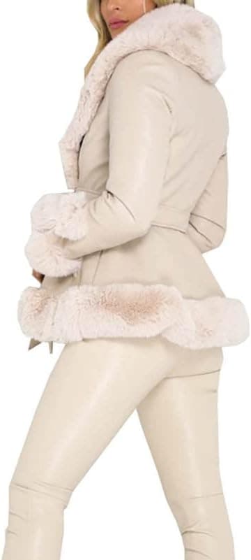 Fauxläderjacka för dam Kort kappa med pälskrage beige beige 4XL