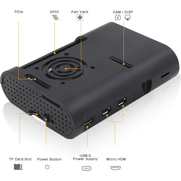 Aktivt kabinet til RaspberryPi5 RPI5 8GB/4GB/2GB/1GB beskyttelse