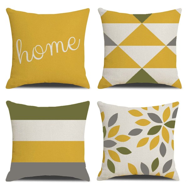 Set med 4 dekorativa kuddfodral i lantlig stil, geometriska abstrakta accentkuddfodral, dekorativa kuddfodral, moderna för utomhus- och inomhusbruk, för soffa, mix gul Mix yellow 50x50 cm