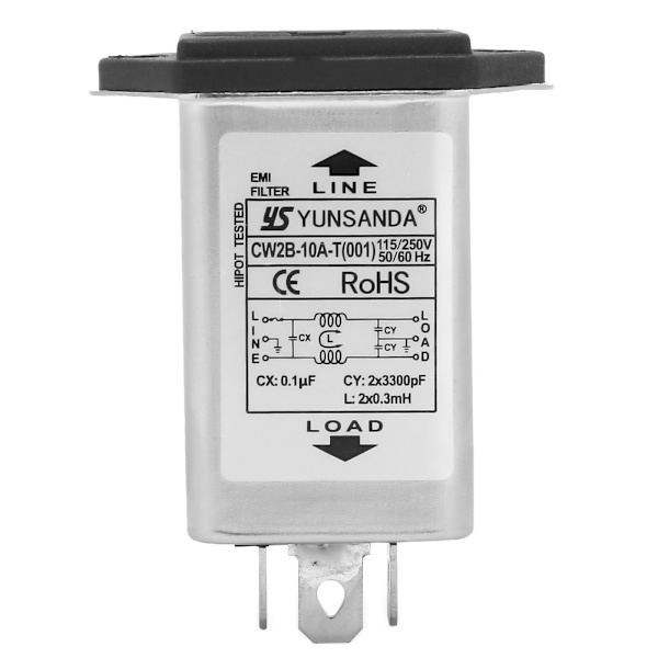 CW2B-10A T (001) EMI-filter med säkringshållare 2-i-1 enkel säkerhet 125/250v