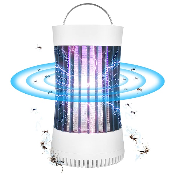 Bärbar elektronisk myggdödare med laddningsbar lampa, insektsdödare för sommarresor, camping, uteplats, hem, trädgård, vit