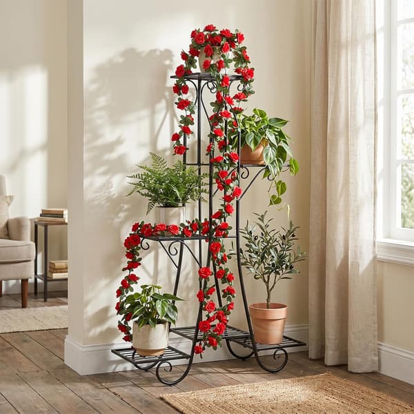 3-delt kunstig blomstergirlander 2,45m Vår Rød, Silkerose Ranke Dekorasjon for Bryllup og Hjem
