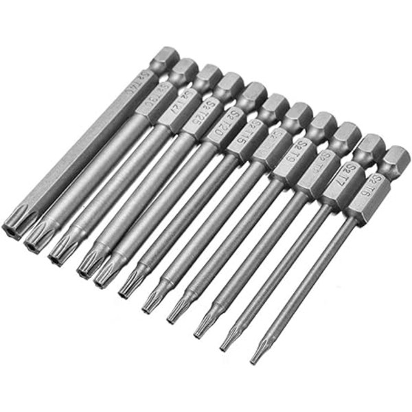 11 Bits 100mm længde Torx skruetrækker bitsæt, 1/4 tommer hex S