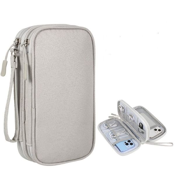 Kuulokemikrofonin kaapelipussi Latauspussi VAALEANHARMAA 21 X12.5 - erikoistarjous Vaaleanharmaa Light Grey 21 x12.5 x6.5cm