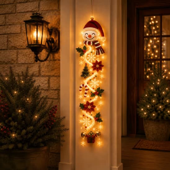 Glødende juledørhenger, tredekorasjon med LED-lys, 6 design Gingerbread