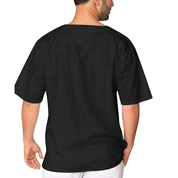 Kortærmet T-shirt til mænd Sommer Casual V-hals Toppe Sort Black M