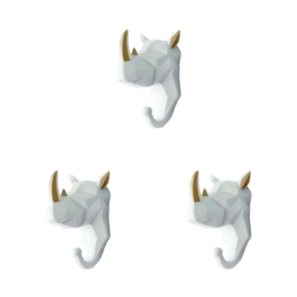 1/2/3/5 Kestävä ja vahva eläinpään avaimenkoukku yksinkertaiselle valkoiselle kullalle (sarvikuono) White gold (rhino) 3 Sets