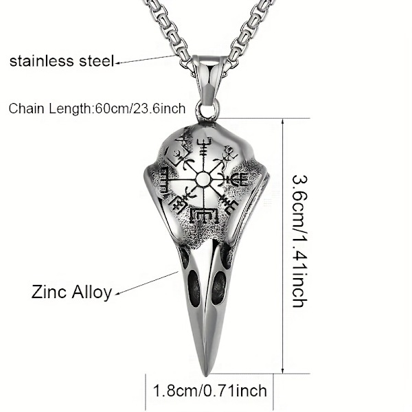 Odins Runamulet, Punk-stil Halsband med Kråkskalhänge för Män, Viking Smycken Silvery