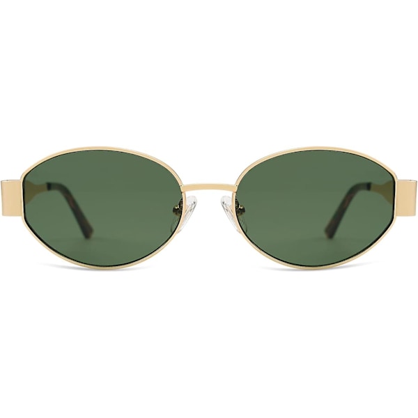SOJOS Retro Ovaalin Muotoiset Aurinkolasit Naisille ja Miehille Trendikkäät Aurinkolasit Klassiset Lasit UV400 Suoja SJ1217_SSDLV DB Shiny Gold-Green