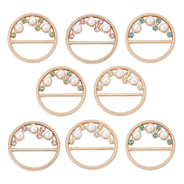 8 st Metallklädselcirkelklämma Spänne Siden Sjal Ringklämmor Runda Strass Sjal Ringspänne för Klänning Midja Hatt Dekoration