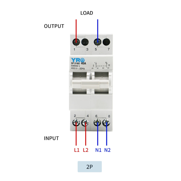 Sylindrisk sikringsholder sikringsbase DIN-skinnemontering 40A 230V 2P Enkel installasjon Strømbryter for manuell overføring