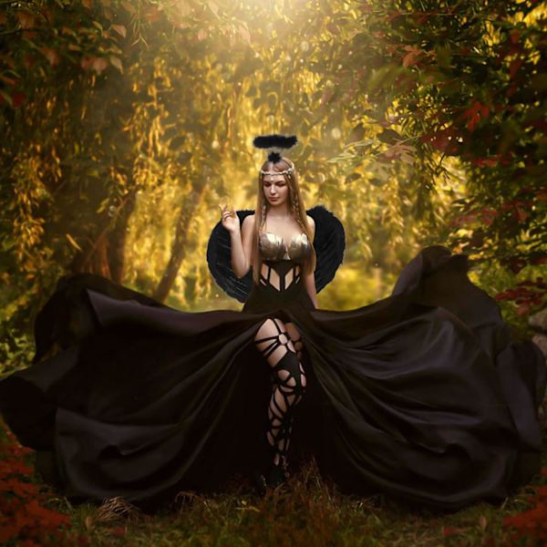 Englevinger og Glorie, Hvide Englevinger Faldne Englevinger Kostume Til Halloween Julefest For Voksne ... Sort
