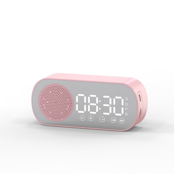 CDQ Multifunksjonell Smart FM Radio Bluetooth-høyttaler Vekkerklokke Speilklokker (Rosa)