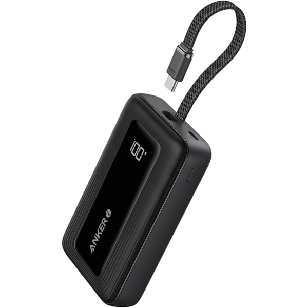 Powerbank, 10 000 mAh Höghastighetsladdare med Inbyggd USB-C-kabel, Snabbladdande Batteripack