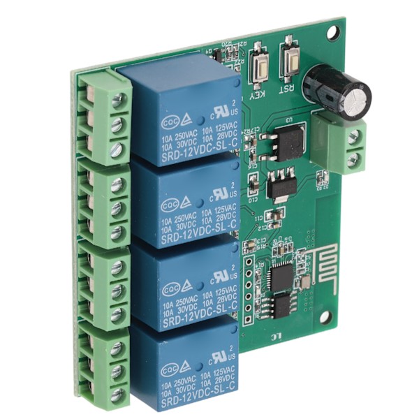 Kanalrelæmodul ESP8266 Chip WiFi Trådløs Kontrol Kvadratisk Relækort til Elektronisk Udstyr DC12V