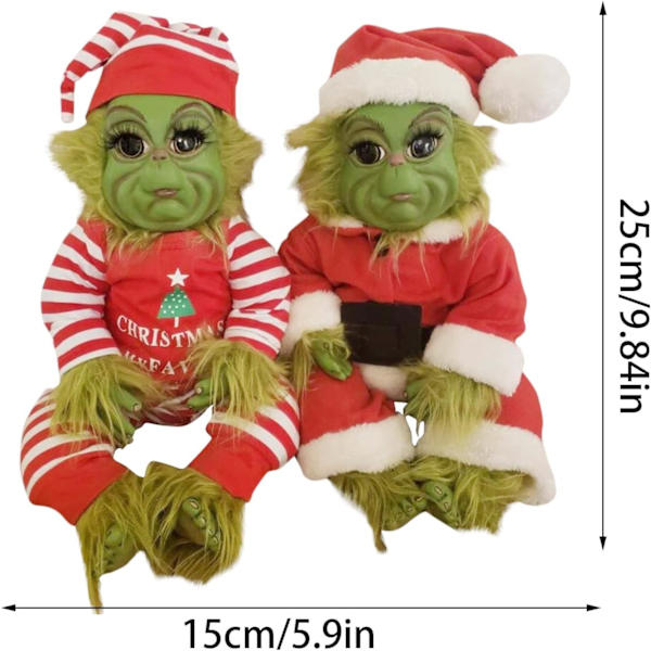 Barnens Julgröna Luddig Grinch Dockleksak Söt Santadräkt Julstoppad