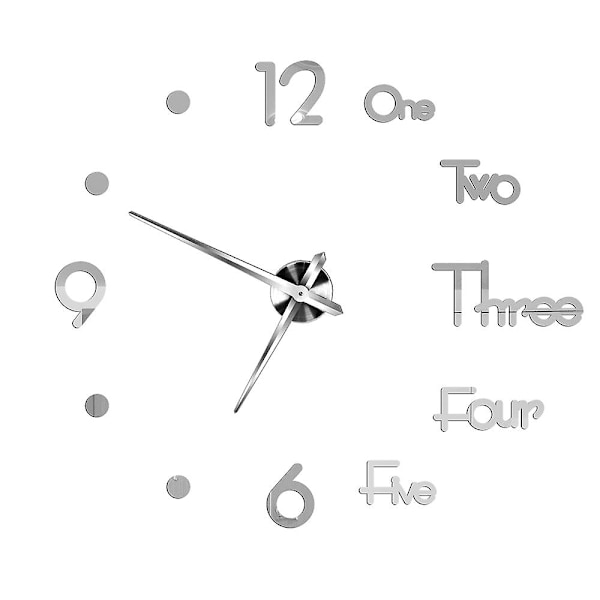 3D Suuri Seinäkello DIY Akryyli Peilikello Kellon Koko Eurooppa Horloge Olohuone Koti Sisustus Useita Tyylejä Hopea E Silver E 47 inches (80-120cm)