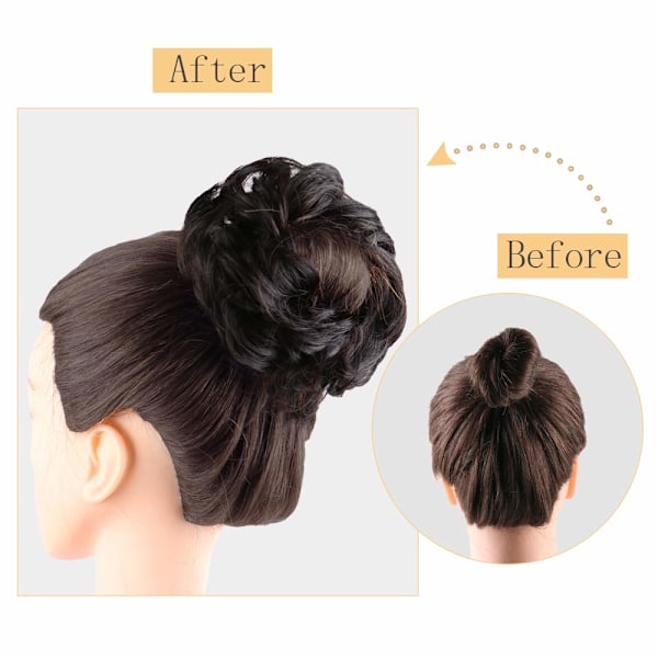 1 st Slouchy Hårtofs Hårtvinning Krullvågig Slouchy Syntetisk Chignon för Kvinnor Uppstylad Hårclips Darkest Brown Tends to Black