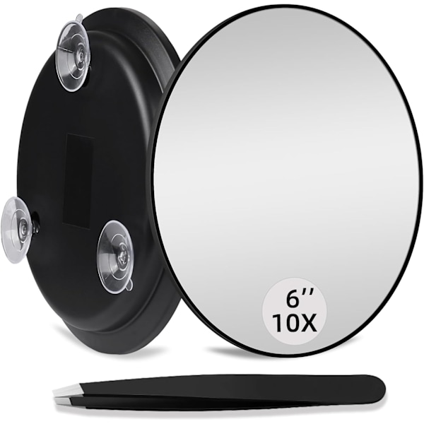 Magnifying mirror with 3 suction cups, makeup magnifying mirror with tweezers Black Black