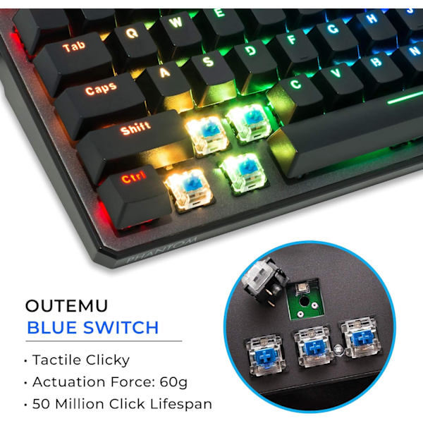 Tecware Phantom 87 Key Mekanisk Tangentbord, RGB LED, Outemu