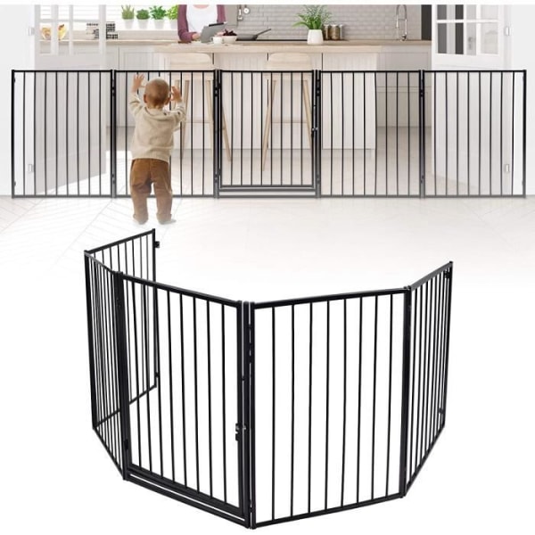 NAIZY Collapsible Child Safety Gate 305CM, Chimney Fire Protection Animal Fence, Metal Protection Grille, Black