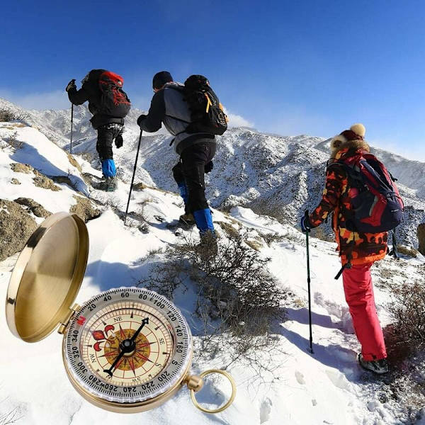 Lommekniv i messing, antik kompas, natlysorientering Udendørs kompas til rejser, vandreture, udforskning, camping, vandreture, klatring, cykling (51)