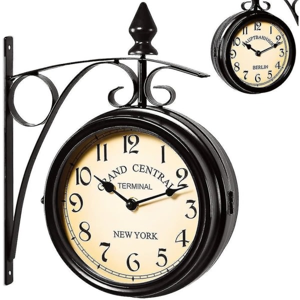 Väggklocka Smidesjärn Trädgårdsklocka Stationsklocka 2 Sided Handgjord Grand Central Terminal New York null none