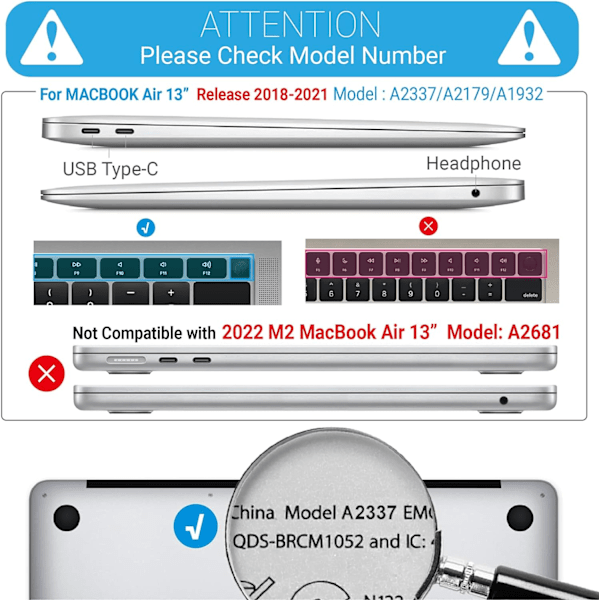 Yhteensopiva Uuden MacBook Air 13\" Suojataskun kanssa 2022 2021 2020 M1 A233[qb]