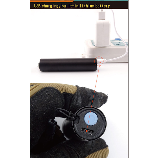 Mini ficklampa, laddningsbar, zoombar, superstark, lång räckvidd, liten, bärbar, LED, utomhuscamping, studenter, med USB