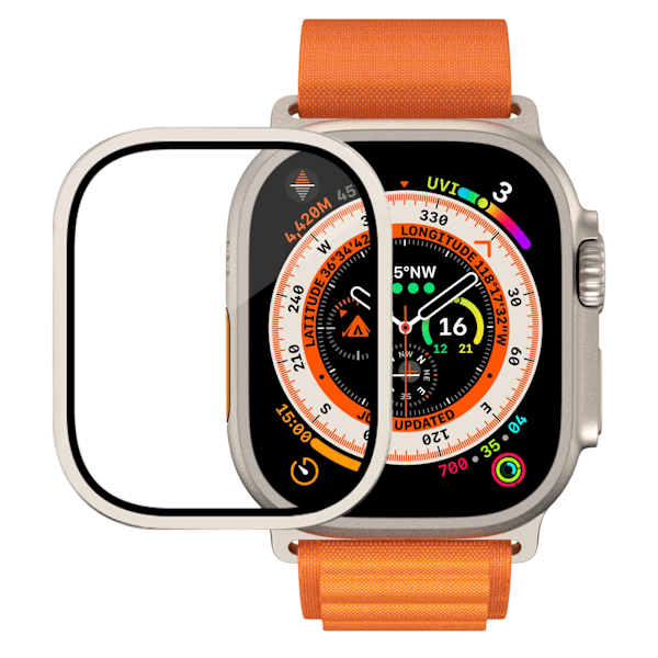 Skjermbeskytter for Apple Watch Ultra 49mm Tilbehør Metallstøtfanger + herdet glassdeksel HD iWatch Ultra 49mm Gull Gold For Ultra 49mm