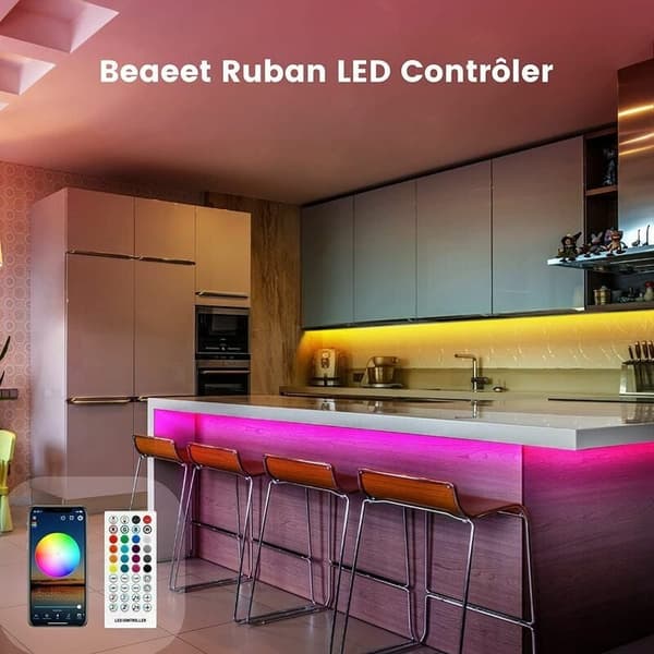 LED-Strips, 15m Multifarvet LED Lysstrimler, Bluetooth App Kontrol - WELLNGS