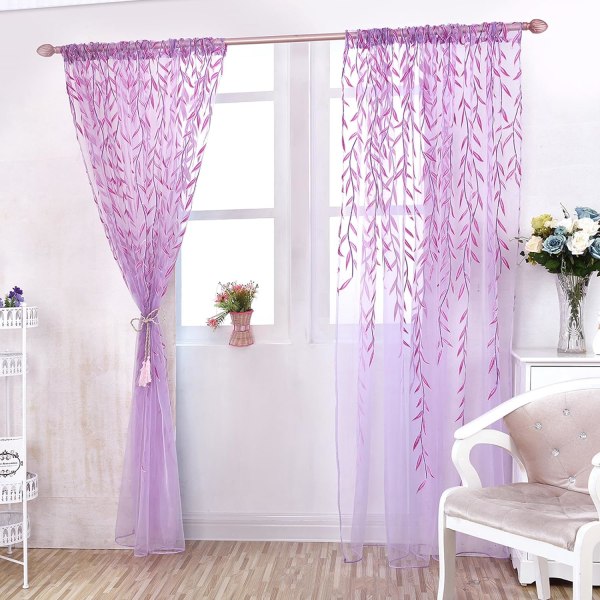 Piece Willow Leaf Vindusgardin Voile Tulle Rom Salix Leaf Sheer Vine Gardin Voile Panel Draperier