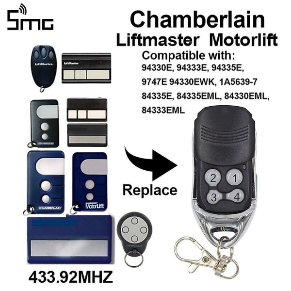 Chamberlain Liftmaster Garasjeport Fjernkontroll Motorløft 1a5639-7 D-66793 94335e 4335e 4330e 4333e 4332e Erstatning 433 Mhz(94335e etc)