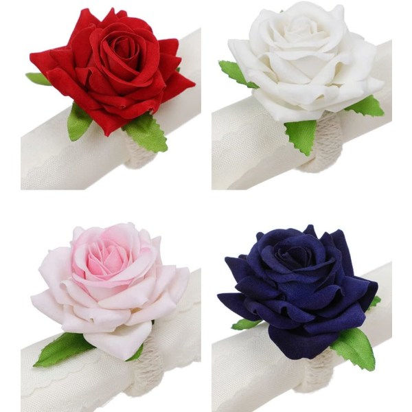 12 runde servettblomster (røde) Hvite bryllupsserviettringer, F
