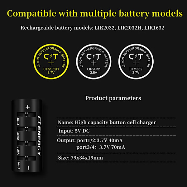 LED-display 3,7V 3,6V 4-slot lithium-batterioplader til USB-hurtigoplader