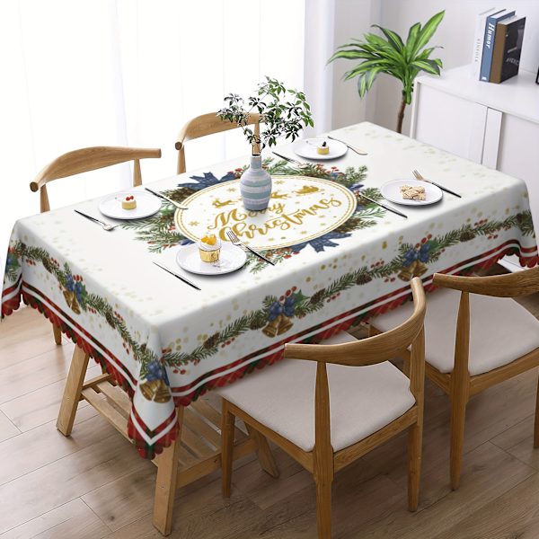 1 st Polyester Duksduk Jultema Täcke Tall Gyllene Klocka Mönster Duksduk Jul Atmosfärisk Bord Dekoration Duksduk 280 Tablecloth 280 60Inch（152cm）/Round