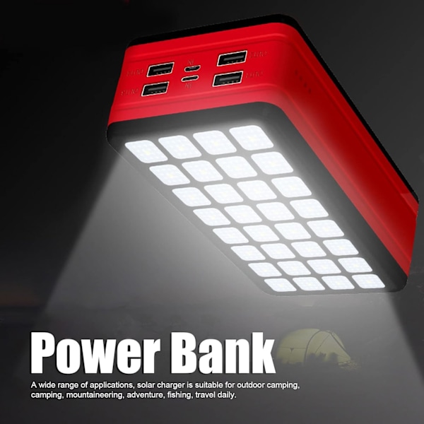 Powerbank, bærbar lader, solcellelader med stor kapasitet 50000mAh, Powerbank hurtiglading med 4 USB-porter innebygd 32LED, for camping