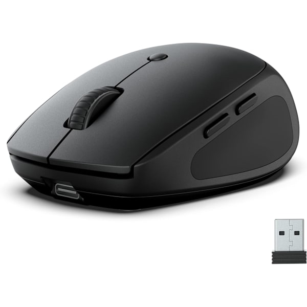 Bluetooth Mus, Genopladelig Trådløs Mus - Tri-Mode (BT 5.0/5.0/2.4Ghz) med USB-Dongle, Ergonomisk, Multi-Enhed Lydløs Mus