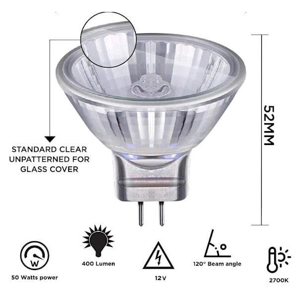 Halogenlampe 35w Gu5.3 2-pins base, 12v 2700k Varmt hvitt Spotlight 36° strålevinkel 4000 timer levetid Dimbar Halogenlampe Dikroisk - 6-pakning