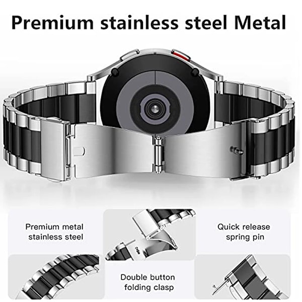 Band+ Fodral för Samsung Galaxy Watch 6 5 4 44mm 40mm Classic 46mm 42mm Rostfritt Stål Band Galaxy Watch 3 5 Pro 41 45mm Rem sliver black double