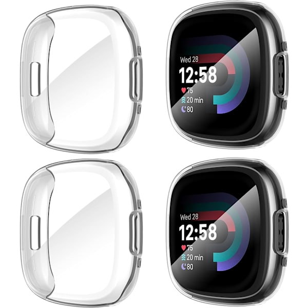 Diruite 4-pakkaus kotelo Fitbit Versa 4/Sense 2 -näytönsuojalle HD iskunkestävä pehmeä TPU-kotelo Fitbit Versa -kellolle Clear+Clear+Clear+Clear