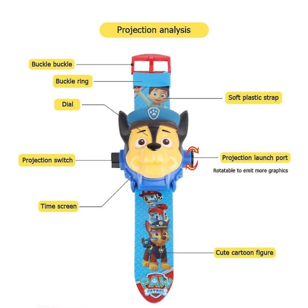 Paw Patrol Projektions Digitalklocka 24 Stilar Projektionsklocka A-9028
