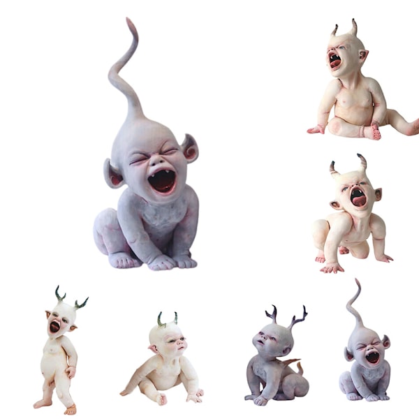 Halloween Creepy Devil Baby Resin Statue Scary Haunted Prop A