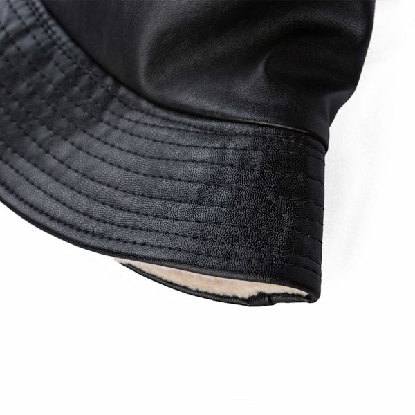 Unisex Trendig Bucket Hat i PU-Läder Regnhatt Vattentät (Svart) Black