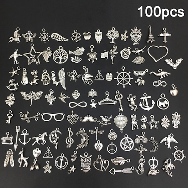 100 stk sølv charms anheng for DIY smykker tilbehør